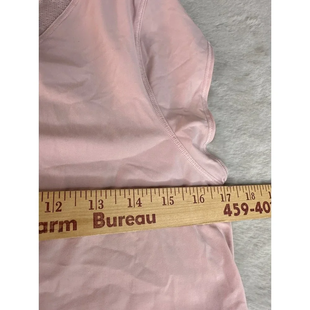 Lululemon Shirt Womens 4 For the Run Short Sleeve Pink Mesh‎ V Back Petals